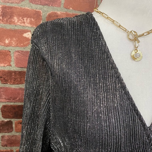 LARGE Black Metallic Wrap Tie Waist Mini Dress - Picture 14 of 17